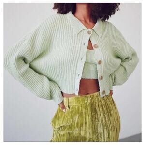 Urban Outfitters Simona Ribbed Cardigan with matching tank Set green